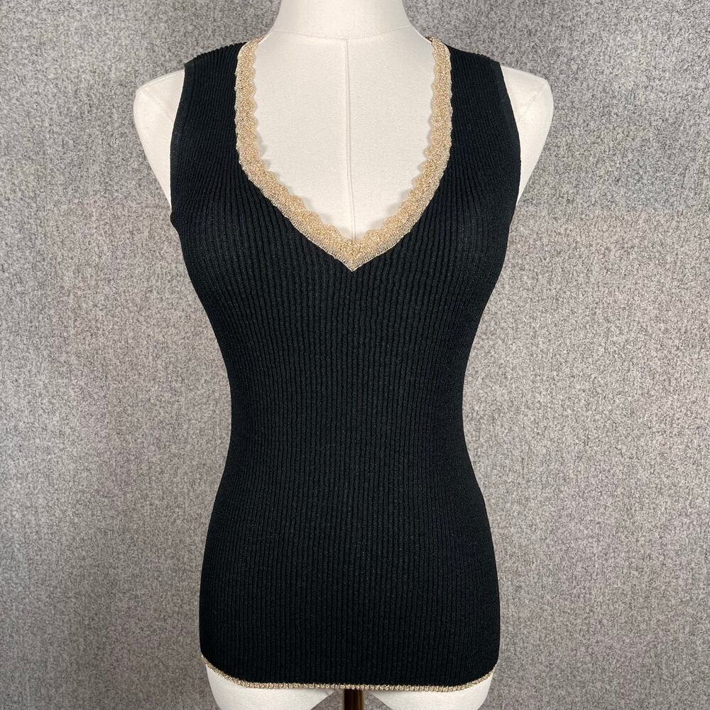 VTG Y2K 90s Votre Nom Whimsygoth Punk Women's Black Lace Gothic Ribbed Tank Sz M